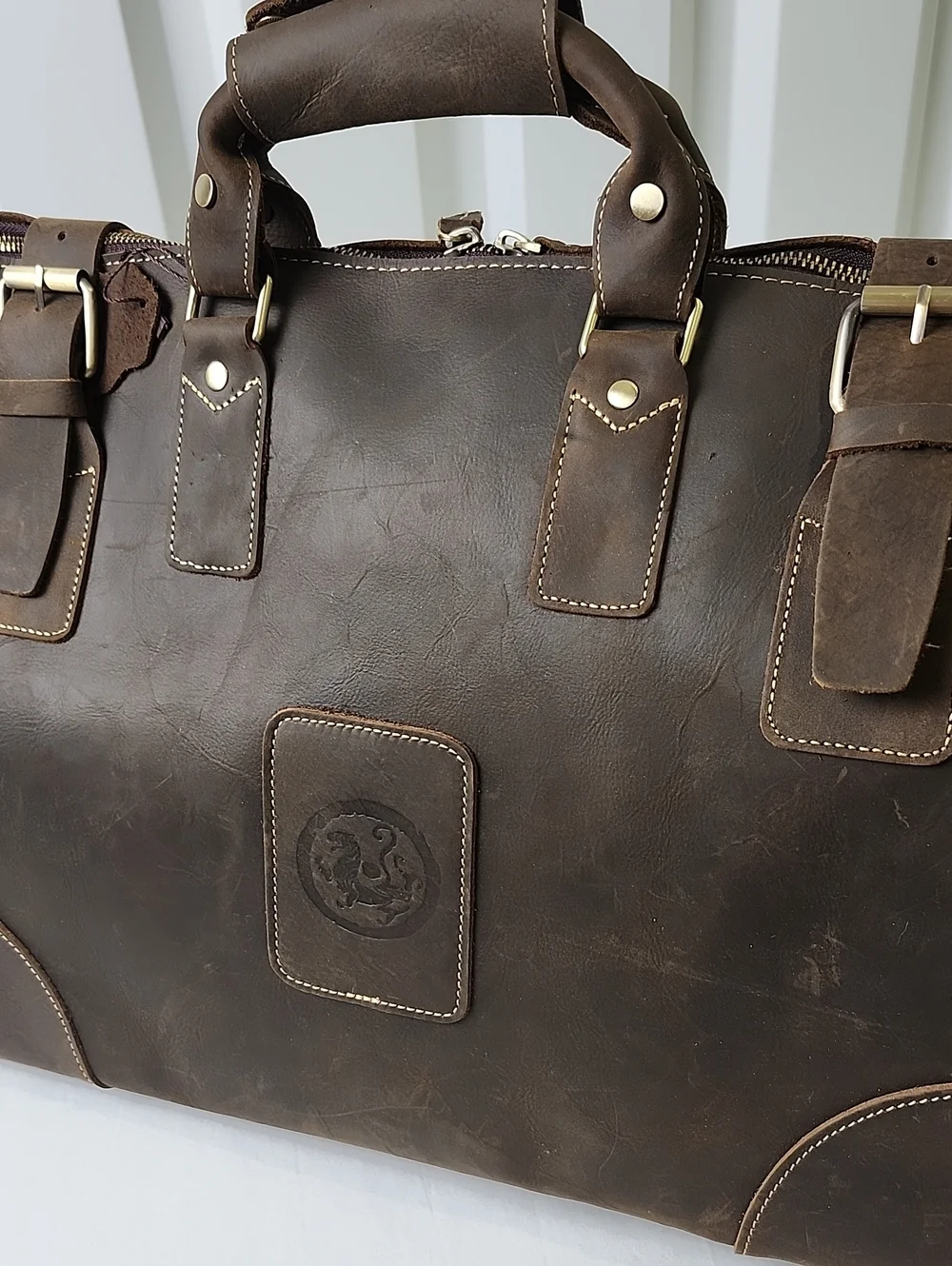 Unbranded Mens Dark Brown Full Grain Leather Travel Tote Duffle Bag Work Dr. Bag